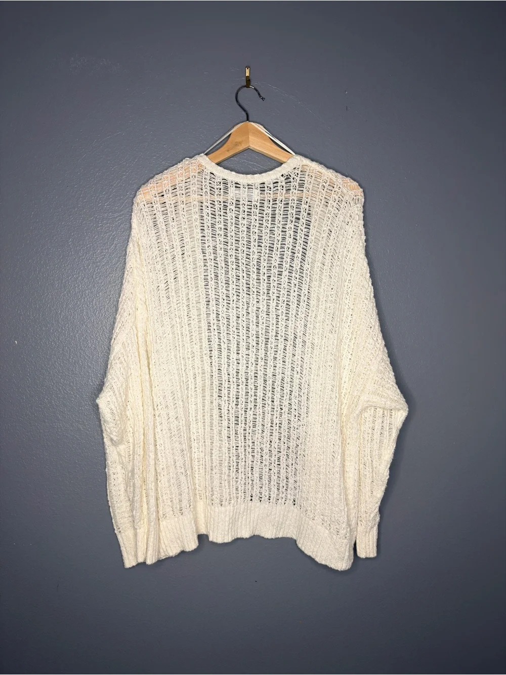 Hollister Open-Knit Cream Coastal Grandma Cottagecore Cardigan Large